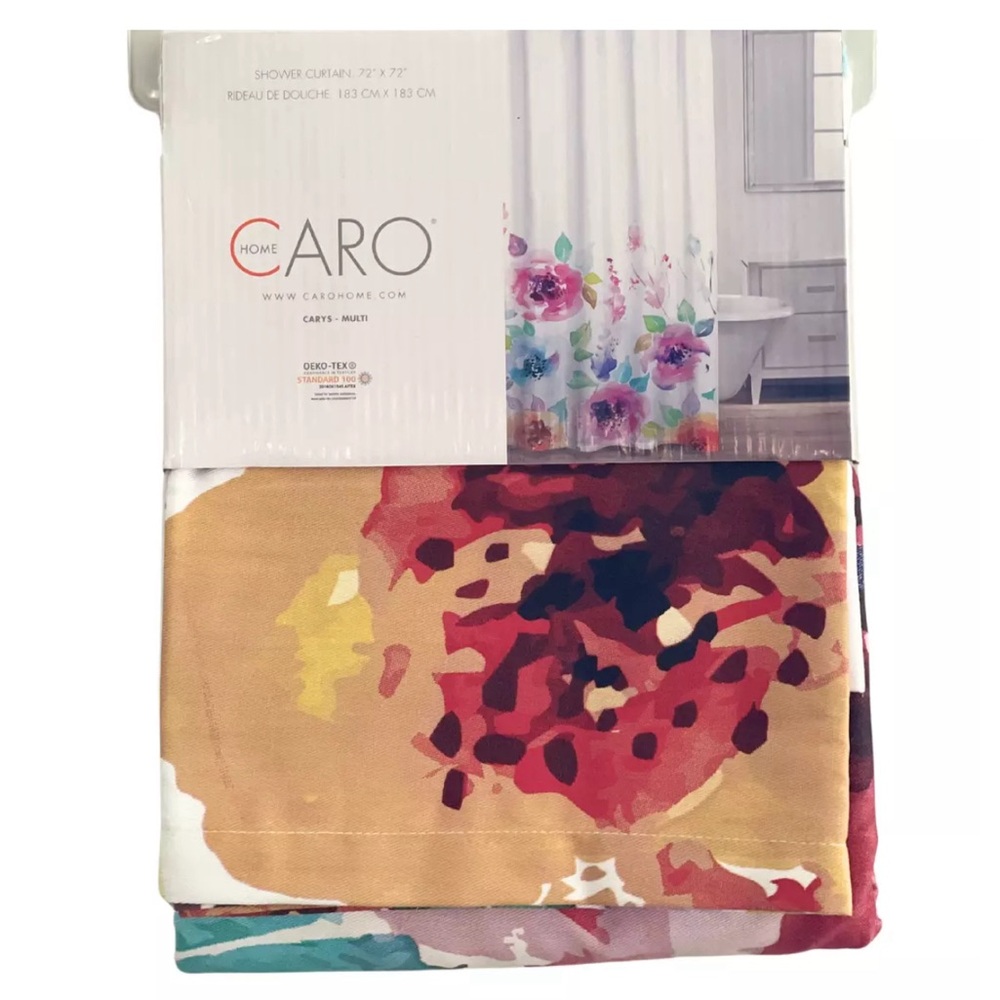CARO Home 72 x 72" Cotton Blend Carys Multi Watercolor Floral Shower Curtain NEW